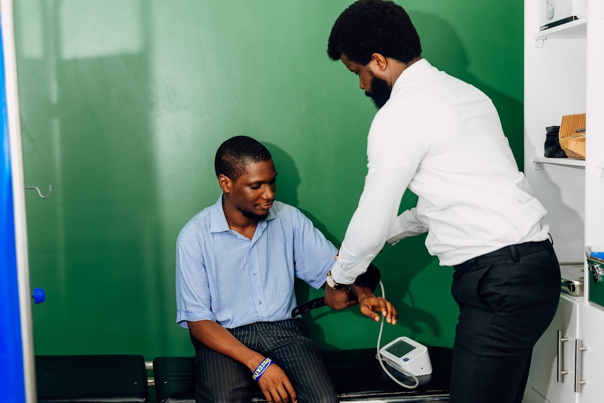 A man in a white shirt and a man in a blue shirt