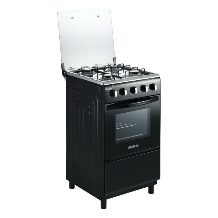 BRUHM GAS COOKER BGC-5540IB - 4 GAS, SINGLE BURNER OVEN, BLACK