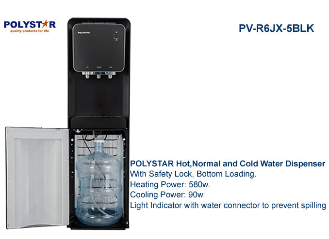 Polystar Water Dispenser Pv-R6Jx-5Blk With Fridge And Storage Cabinet